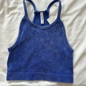 Zenana Outfitters Blue Ribbed Tank Top